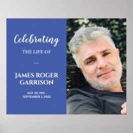 Poster Celebração da Vida em Azul e Branco Foto Memorial 