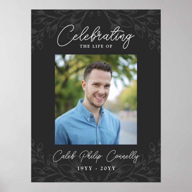 Poster Celebração da Vida em Verde Desbotado Foto Cinza (Frente)