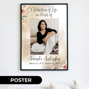 Poster Celebração da Vida Funeral Pêssego e Dourado