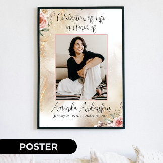 Poster Celebração da Vida Funeral Pêssego e Dourado