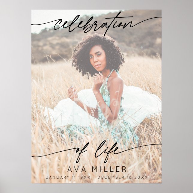 Poster Celebração da Vida Rótulo Funerário Foto | Branco (Frente)