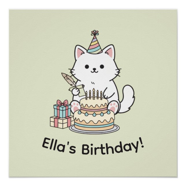 Póster Celebração de Aniversário da Pastel Kitty Arte de  (Frente)