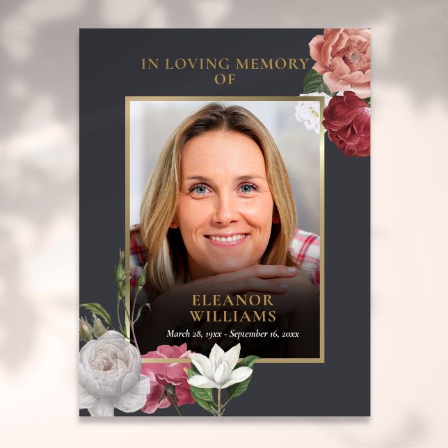 Poster Celebração de Memória Floral de Foto de Funeral de (Funeral Memorial Floral Photo Celebration Of Life Poster)
