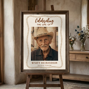 Poster Celebração de Vida Funeral Simples Cowboy Western