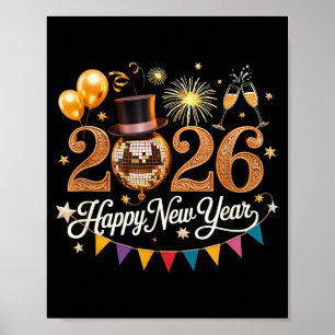 Poster Celebração do Ano Novo 2026 Bola de Discoteca Dour