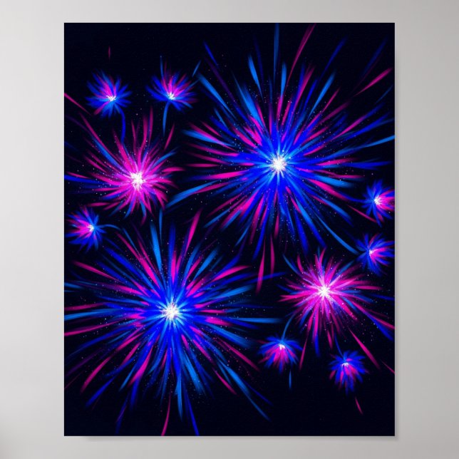 Poster Celebração do Neon Fireworks - Arte de parede Abst (Frente)
