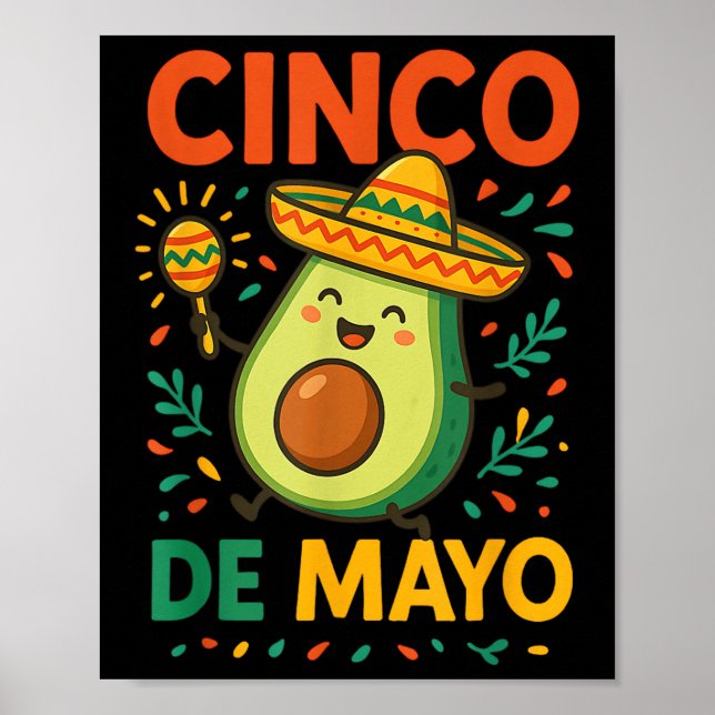 Poster Celebração do Partido Cute Avocado Cinco De Mayo F (Frente)