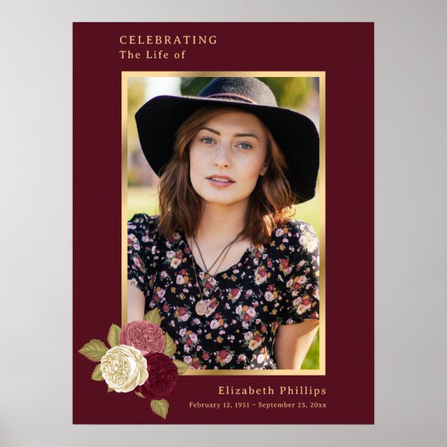 Poster Celebração Dourada Vermelha do Sinal de Foto Funer (Frente)