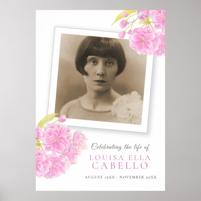 Poster Celebração fúnebre da vida foto de flor de pessegu (Frente)