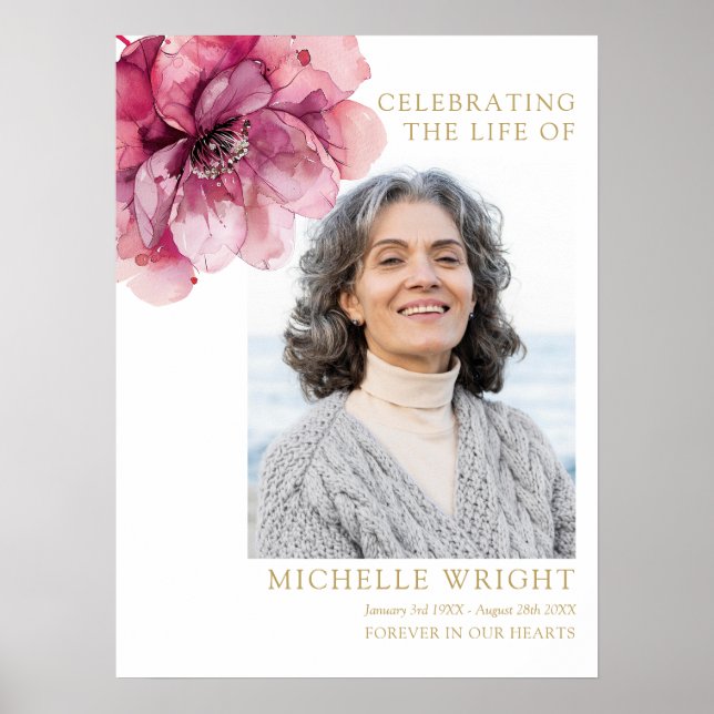 Poster Celebração Funeral Floral Cor-De-Rosa Do Sinal Fot (Frente)