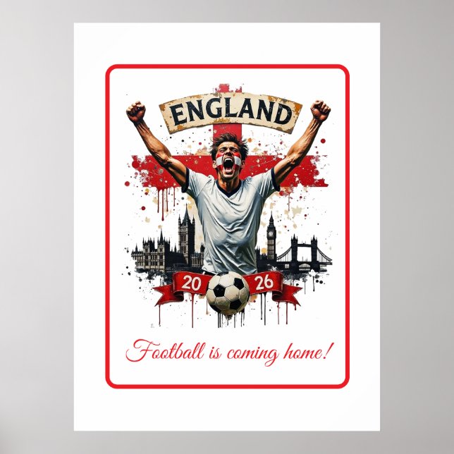 Poster Celebração Personalizada da Seleção Inglesa de Fut (Frente)