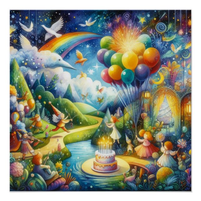 Póster Celebração Wimsical de Aniversário (Frente)