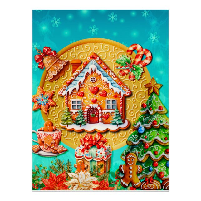 Póster Celebrações com meu Pão de Mel de Natal personaliz (Frente)