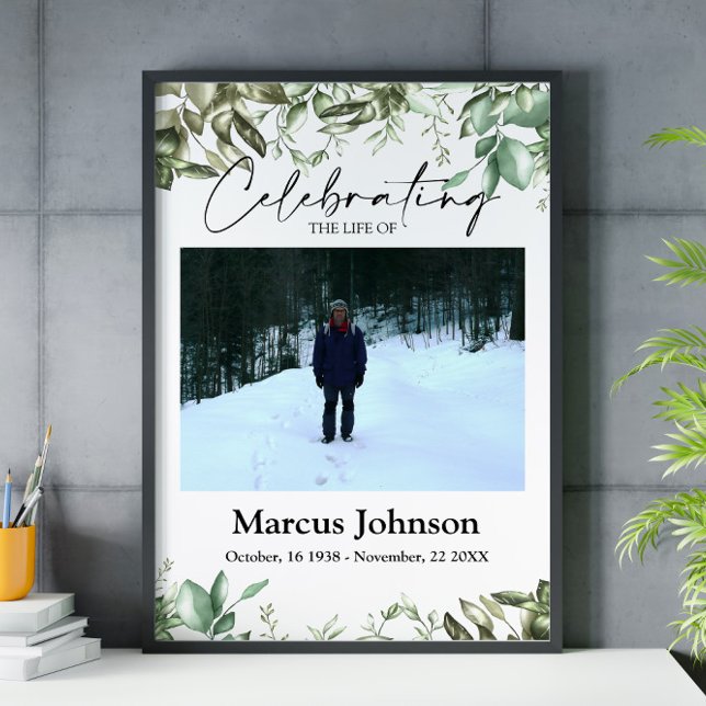 Poster Celebrando a vida 24x36 Folhas verdes Funeral (Criador carregado)