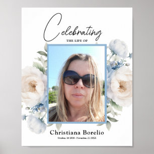 Poster Celebrando a vida Mulher Floral Azul Funeral