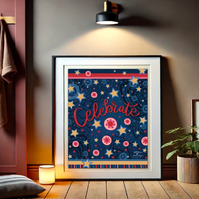 Poster Celebrar Estrelas Flores Diversão Blue Stripe (Criador carregado)