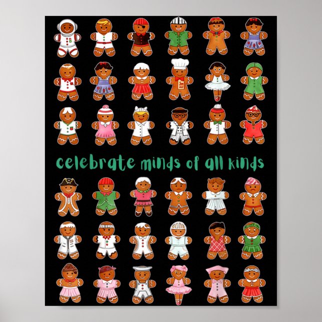 Poster Celebrate Minds Of All Kinds Gingerbread Autism Aw (Frente)