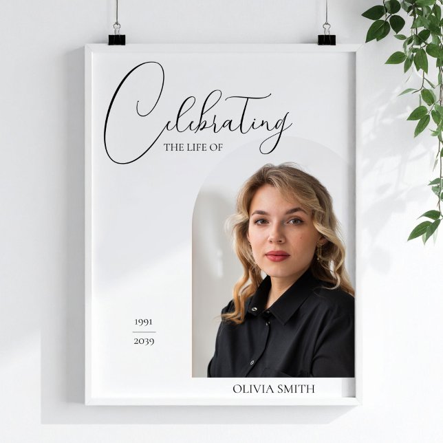 Poster Celebration of Life Photo Minimalist Script Memory (Celebration of Life Photo Minimalist Script Memory Poster, Daughter Memorial)