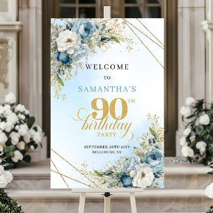 Poster Celebre Boho azul empoeirado dourado 90 bem-vindo