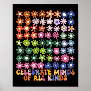 Poster Celebre Mentes De Todos os Tipos Flor Groovy Autis