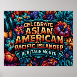 Poster Celebre o Mês da Herança AAPI com Folhagem Tropica