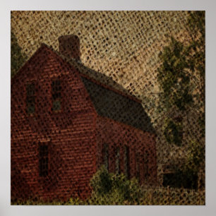 Póster Celeiro primitivo do vermelho da casa da quinta do
