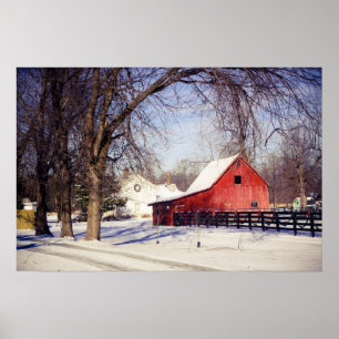 Poster Celeiro vermelho na neve