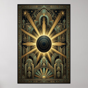 Poster Celestial Buraco Negro Art Déco   Dourado V