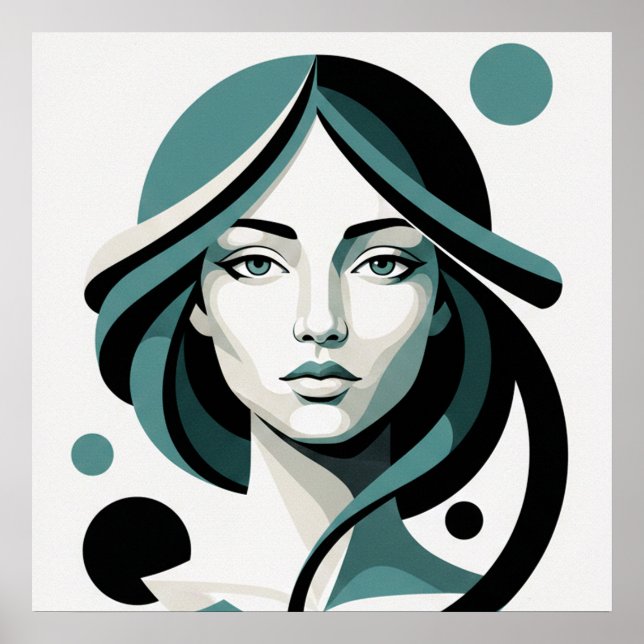 Poster Celestial Flow: Minimalist Teal Portrait (Frente)