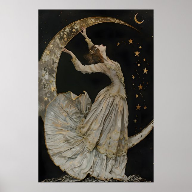 Poster Celestial Goddess Art Print, Gothic Romance Decor, (Frente)