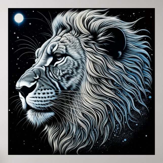 Poster Celestial Lion Night Sky Ai Art (Frente)