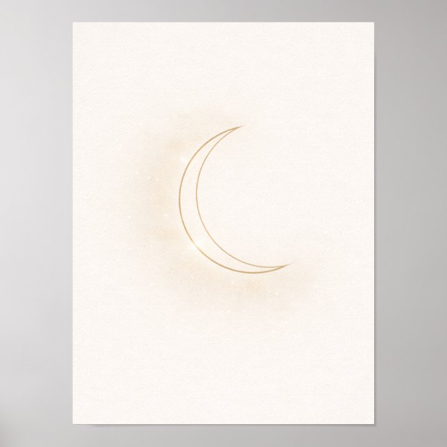 Poster Celestial Minimal Moon Wall Art – Beige Crescent (Frente)