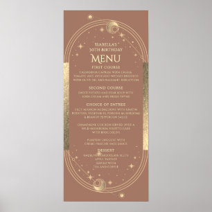 Poster Celestial Mocha Dourada Sun Moon Stars aniversário