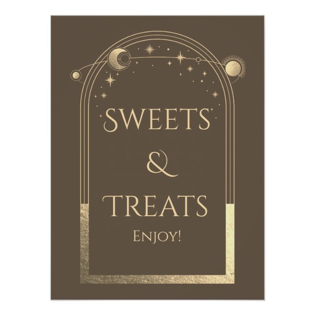 Póster Celestial Mocha Dourado Aniversário Doce e Tratame (Frente)