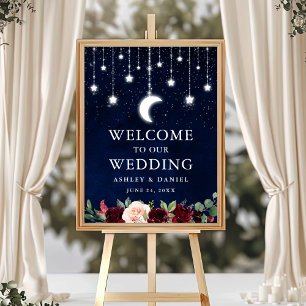 Poster Celestial Moon Stars Lights Floral Weding Bem-vind