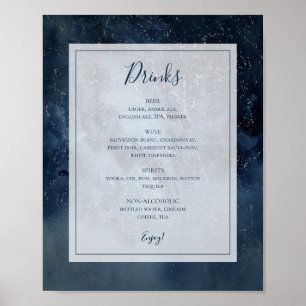 Poster Celestial Night Sky com Sinal de Menu Frame Drinks