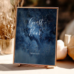 Poster Celestial Night Sky | Dourado Sinal de Livro de Co<br><div class="desc">Este céu celeste noturno | O cartaz de livro de hóspedes dourado é perfeito para o seu casamento encantado. O céu azul-d'água escuro, pontilhado com estrelas douradas, vai dar o tom para o seu casamento ao ar livre. Personalize-o como quiser ou mantenha-o como está. Olhe o resto da coleção para...</div>