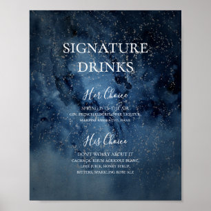 Poster Celestial Night Sky Símbolo de Bebidas Silver Si