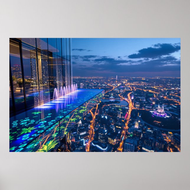 Poster Celestial Oasis: Where City Lights Meet Paradise (Frente)