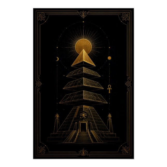 Póster Celestial Pyramid Temple in Black and Gold Poster (Frente)
