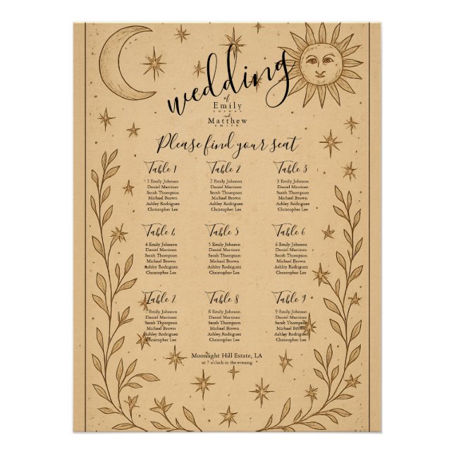 Póster Celestial Romance Místico Sol e Lua (Frente)