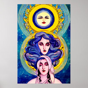 Poster Celestial Sisters Fantasy Abstrato digital Art