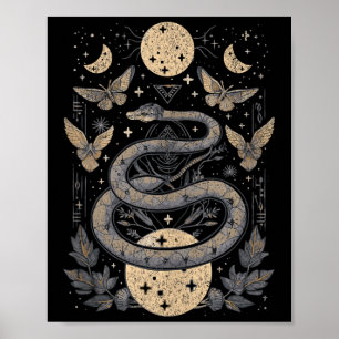 Poster Celestial Wiccan Cobra Moth Phases Witch Paga