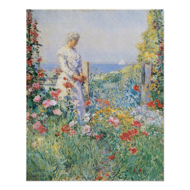 Póster Celia Thaxter em seu jardim por Childe Hassam (Frente)