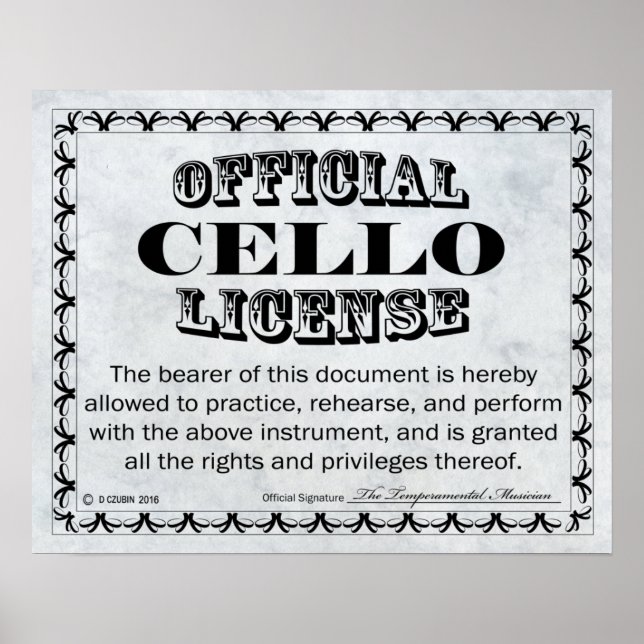 Póster Cello License (Frente)