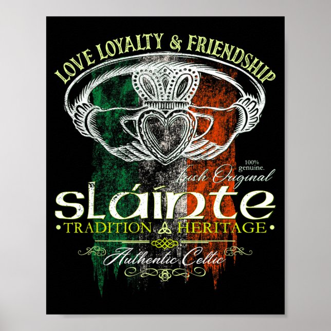 Poster Celtic Claddagh Slainte Nge Irish Flag St. Patrick (Frente)