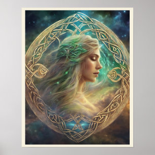 Poster Celtic Knot Blond Hair Mulher do Retrato Fancioso