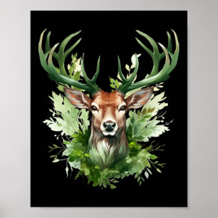 Poster Celtic Knot Deer Irish Elk Green Rua. Dia de Patri