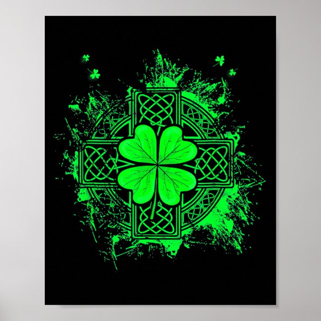 Poster Celtic Knot Irish Shamrock Three Leaf Clover St Pa (Frente)