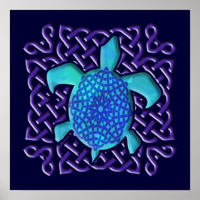 Poster Celtic Knot Turtle (Blue) (Frente)